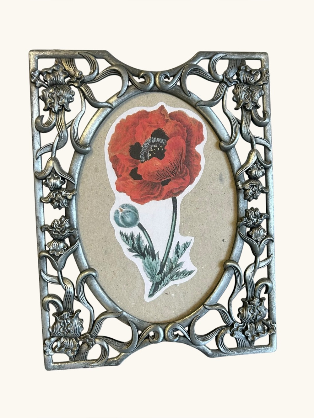 Vintage Art Nouveau Look Ornate Pewter Color Picture Frame 5x7